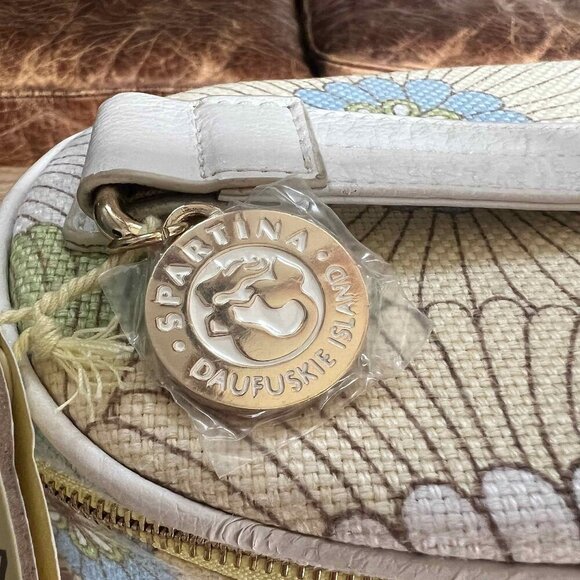 Spartina Floral Train Case Cosmetic Case NWT Linen Genuine Leather - Picture 2 of 13